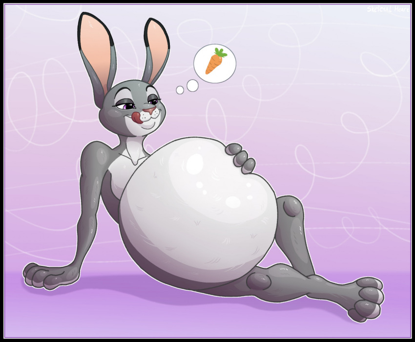 anthro belly black_border border disney female flat_chest judy_hopps lagomorph leporid mammal obese rabbit skeletalheart zootopia