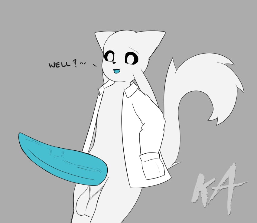 1boy anthro anthro_only balls big_penis clothing furry genitals guardian_spirit hi_res kamume833 looking_at_viewer male male_only ori_(series) penis rafa_(rekku484) skinny solo text toony white_body white_clothing