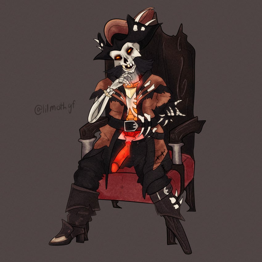 flameheart_(sea_of_thieves) glowing_genitalia lilmothgf male_only miserymoth nude_male open_clothes open_pants pirate sea_of_thieves sharp_teeth skeleton undead