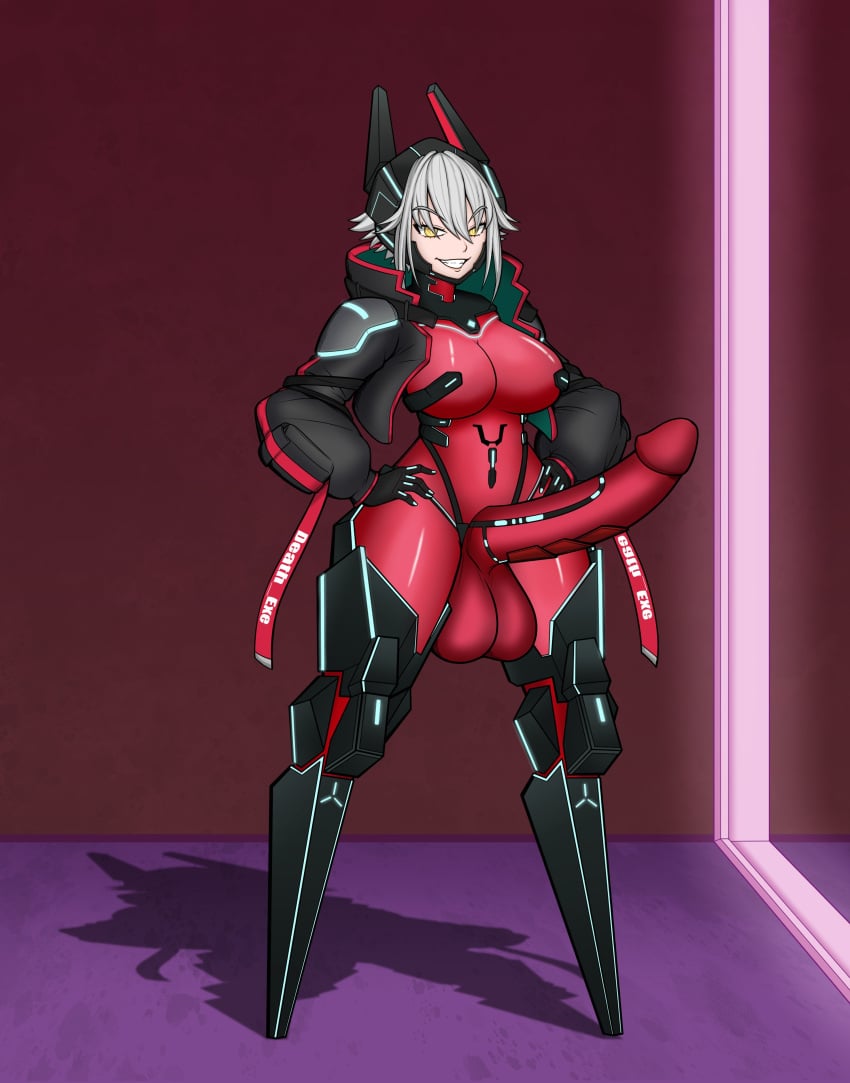 1futa balls bodysuit breasts clothed clothing cybernetic_arm cybernetic_arms cybernetic_leg cybernetic_legs cybernetic_limb cybernetics erection fully_clothed futa_only futanari hands_on_hips huge_balls huge_cock human large_balls large_breasts large_penis light-skinned_futanari light_skin penis solo standing thick_thighs virtual_youtuber vshojo white_hair wide_hips yellow_eyes zentreya