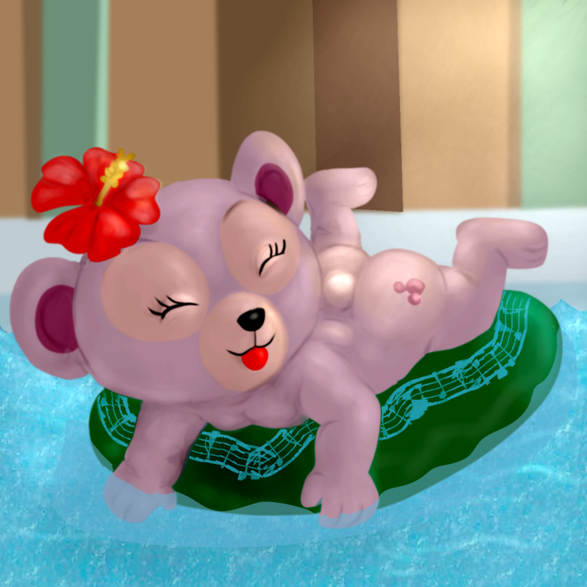 ass ass bathing bathroom bathtub bear big_ass big_butt cub disney duffy_and_friends feet_up floatie floating happy in_water laying_down laying_on_stomach mousetache pool shelliemay smile smiling ursid water