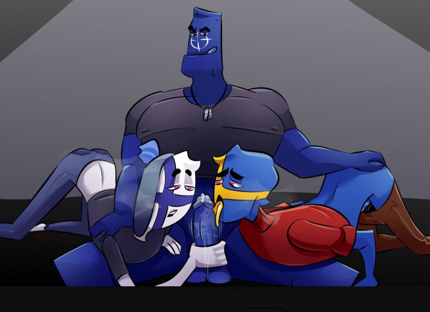 3boys blue_body countryhumans cum finland finland_(countryhumans) gay_sex licking_penis nato_(countryhumans) on penis sweden_(countryhumans) treshik uncensored