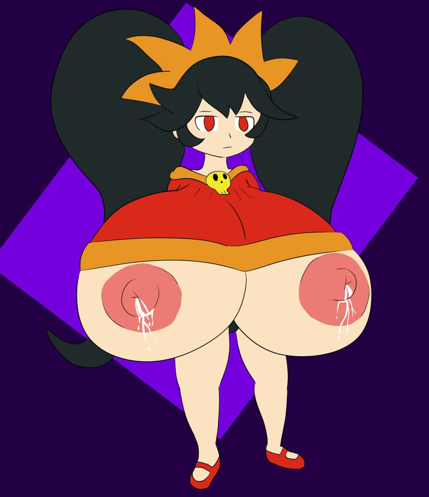 ashley_(warioware) black_hair black_panties dead_eyes dingusdongus18 expansion gigantic_breasts lactation mario_(series) nipples red_eyes warioware