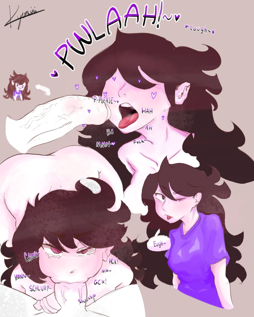 asexual asexual_pride_colors blowjob brown_hair clothing fellatio female_focus jaiden jaiden_animations kyumini light_skin long_hair male_pov multiple_views nude onomatopoeia oral orientation_play piercing tagme tears text tongue_out veiny_penis youtube youtuber