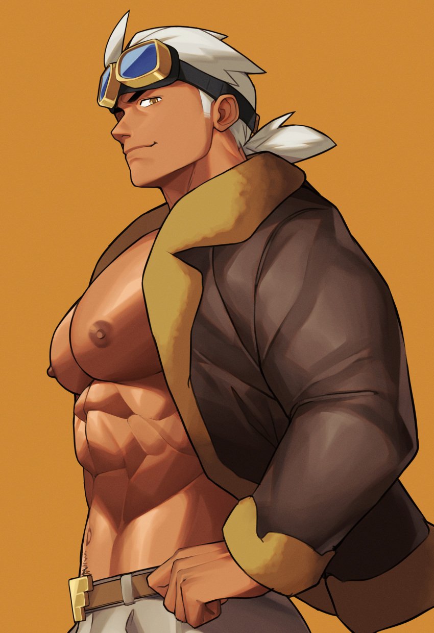 1boy abs bara biceps big_muscles bodybuilder high_resolution highres huge_muscles male male_focus male_only muscle muscles muscular muscular_arms muscular_back muscular_legs muscular_male muscular_thighs nipples pecs pokemon pokemon_(anime) pokemon_horizons professor_friede ruisselait veins veiny_muscles