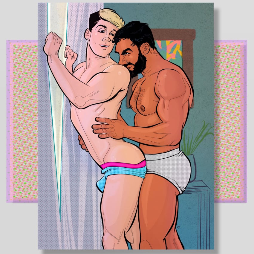 2boys biceps bulge gay hairy_chest male male_only muscles muscular muscular_male pecs shirtless_male smooth_skin studsketch thick_thighs underwear underwear_only