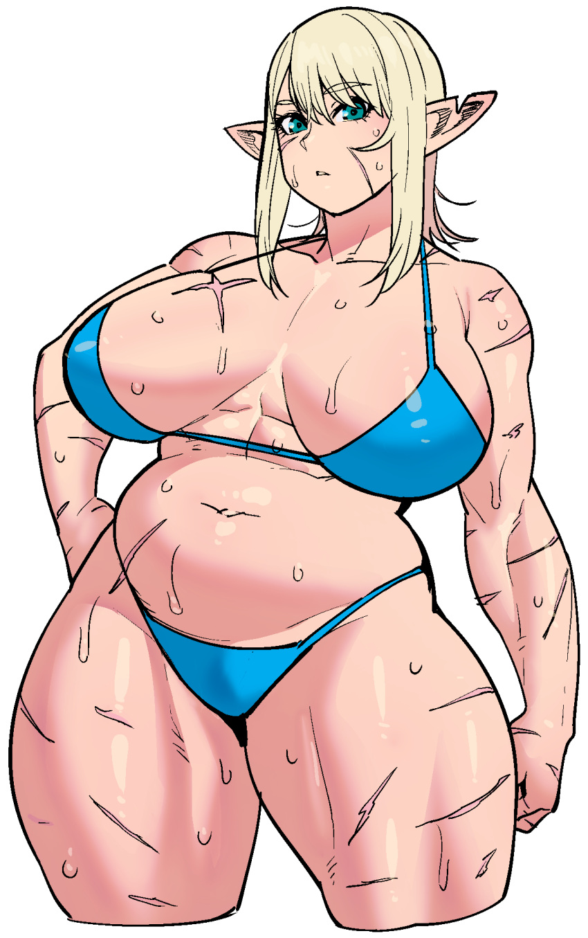 1girls 2023 absurd_res alternate_version_available big_breasts bikini blonde_hair breasts curvaceous curvy elf elf-san_wa_yaserarenai elf_ears elf_female eyebrows_visible_through_hair female female_focus green_eyes huge_breasts large_breasts looking_at_viewer mature_female medium_hair oeda scar scar_on_arm scar_on_chest scar_on_face scar_on_leg scar_on_stomach scars_all_over simple_background slightly_chubby solo solo_female solo_focus swimsuit synecdoche thick_thighs thighs voluptuous wet wet_skin white_background