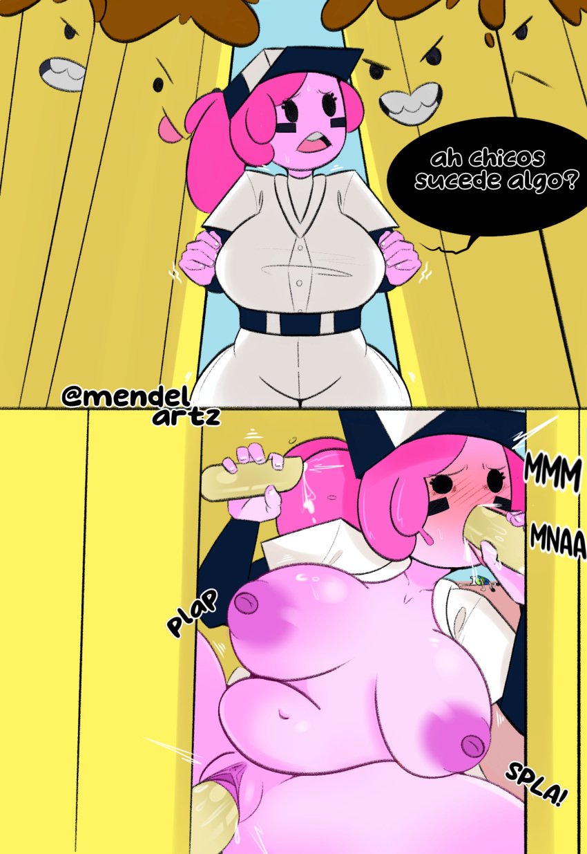 2d adventure_time banana_guard baseball_uniform big_breasts big_butt big_muscles blowjob blush breasts canonical_scene cartoon_network chubby chubby_female cum facepaint fellatio female female_only gangbang imminent_oral imminent_rape imminent_sex instant_loss_2koma mendelartz multiple_boys nipples oral oral_penetration oral_sex overpowered pink-skinned_female pink_body pink_hair pink_skin ponytail princess_bubblegum pussy rape spanish_text surrounded vaginal_penetration