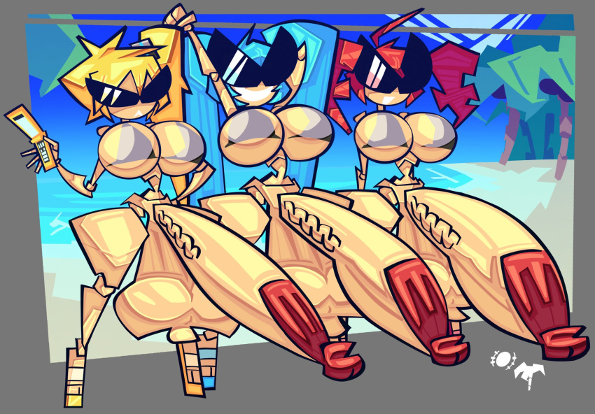 2025 accessory ahoge akita_neru balls beach big_balls big_breasts big_penis bikini black_outline blonde_hair blue_clothing blue_footwear blue_hair blue_high_heels blue_shoes breasts cellphone clothed clothing crossgender darkened_glans day digital_drawing_(artwork) digital_media_(artwork) electronics erection eyewear flip_phone footwear frown ftg_crossgender fti_crossgender genitals glans glistening glistening_balls glistening_body glistening_breasts glistening_genitalia glistening_penis glistening_thighs grey_bikini grey_bikini_top grey_clothing grey_swimwear group gynomorph gynomorph_humanoid hair hair_accessory hair_tie hand_above_head hand_on_hip hatsune_miku hi_res high_heels huge_balls huge_penis humanoid humanoid_genitalia humanoid_penis hyper hyper_genitalia hyper_penis intersex intersex/intersex intersex_humanoid kasane_teto light_body light_skin looking_ahead lottieplus machine metallic_body not_furry open_mouth open_smile outline palm_tree partially_clothed penis phone plant ponytail red_clothing red_footwear red_glans red_hair red_high_heels red_shoes robot robot_humanoid robotic sand shoes small_waist smile standing stretching sunglasses sunny_miami swimwear thick_thighs tied_hair topwear tree trio two-piece_swimsuit vein veiny_penis vocaloid water wide_hipped_gynomorph wide_hipped_humanoid wide_hipped_intersex wide_hips yellow_clothing yellow_footwear yellow_high_heels yellow_shoes