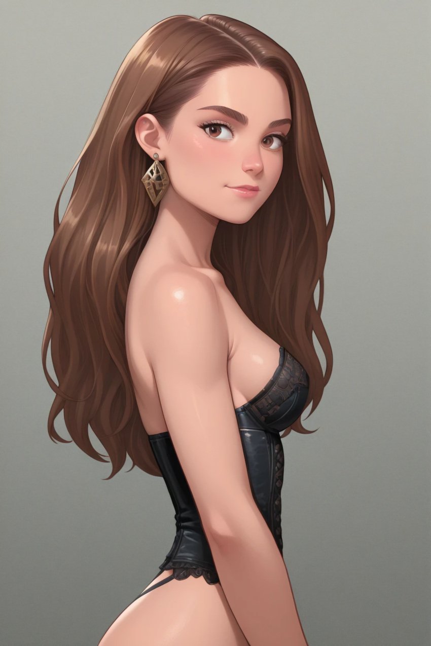 ai ai-created ai_art ai_assisted ai_generated brown_body brown_eyes brown_hair brown_skin corset dreamworks latina lingerie long_hair lucky_prescott side_view sideboob spirit_riding_free