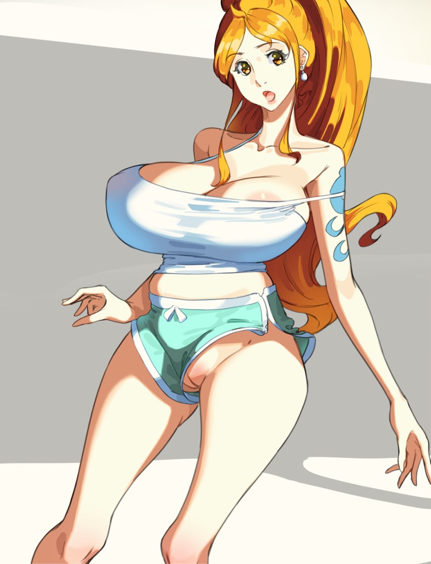 47_hard breasts female hard.d highres huge_breasts long_hair nami_(one_piece) one_piece pussy