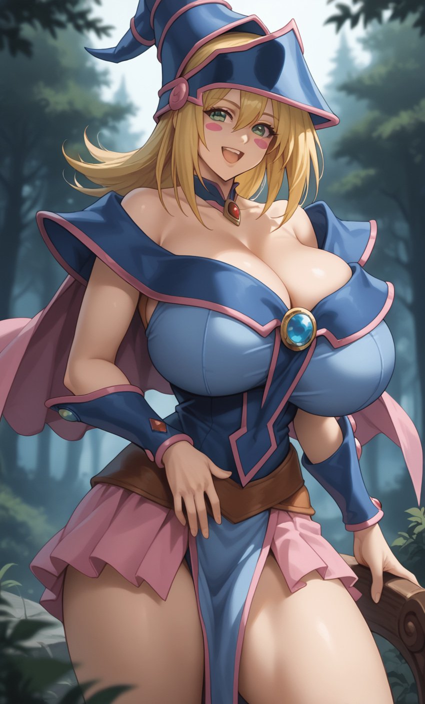 ai_generated anime blonde_hair dark_magician_girl fantasy green_eyes magical_girl mature_female