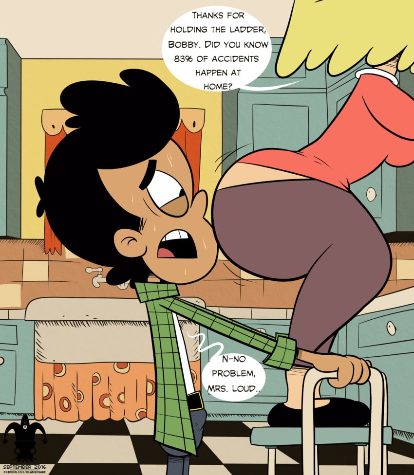 age_difference ass ass_to_face big_ass big_booty big_butt blargsnarf bobby_santiago breasts butt dark_skin dialogue english_text fat_ass fat_ass_mommy female human human_female human_male indoors kitchen light-skinned_female light_skin loud_house male male/female milf mommy mother rita_loud the_loud_house thick_ass thick_butt thick_thighs