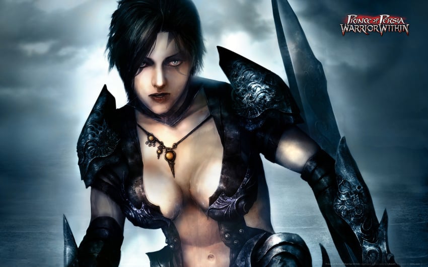 armor armored_female big_breasts black_hair blue_eyes female prince_of_persia prince_of_persia_warrior_within sea shahdee short_hair white_body
