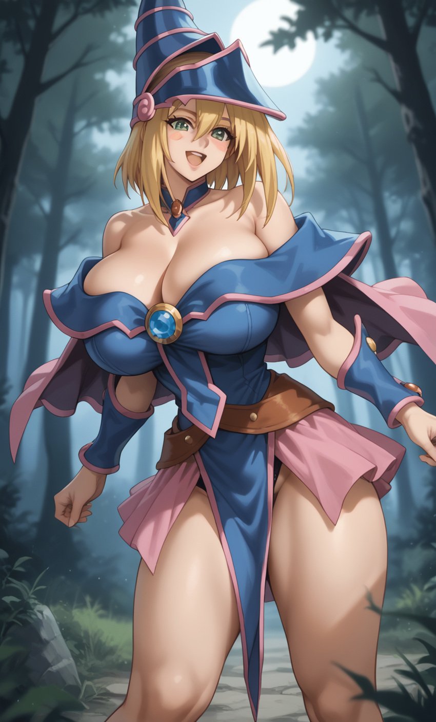 ai_generated anime blonde_hair dark_magician_girl fantasy green_eyes magical_girl mature_female