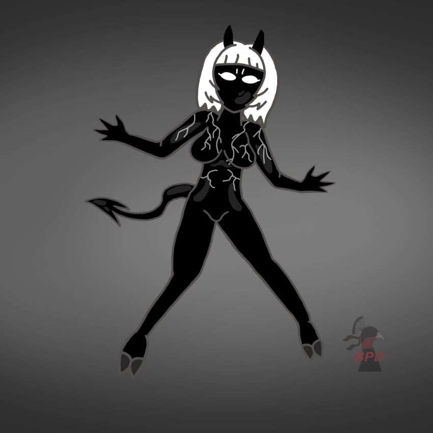 alien_look_like_human blind_peacock_draws blind_peacock_draws_(artist) bullet_scar commentary commentary_request demon demon_girl demon_hooves demon_horns demon_tail ecuadorian goo_creature hazbin_hotel hazbin_hotel_oc helluva_boss helluva_boss_oc hooves horns horns_and_hooves latina marvel marvel_comics masked_female oro_(blindpeacockdraws) secret_wars sharp_claws sharp_teeth she-venom she-venom_(cosplay) sinner sinner_demon spider-man_(black_suit) spiked_tail spikes symbiote tail venom venom_(2018) venom_(marvel) white_hair white_pupils