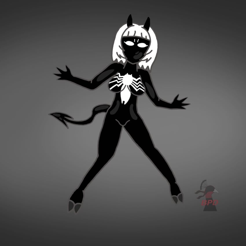 alien_look_like_human blind_peacock_draws blind_peacock_draws_(artist) bullet_scar commentary commentary_request demon demon_girl demon_hooves demon_horns demon_tail ecuadorian goo_creature hazbin_hotel hazbin_hotel_oc helluva_boss helluva_boss_oc hooves horns horns_and_hooves latina marvel marvel_comics masked_female oro_(blindpeacockdraws) reference reference_image secret_wars sharp_claws sharp_teeth she-venom she-venom_(cosplay) sinner sinner_demon spider-man_(black_suit) spiked_tail spikes symbiote tail venom venom_(2018) venom_(marvel) white_hair white_pupils