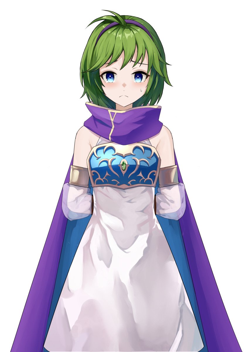 1girls ahoge alternate_costume blue_eyes bondage bound bound_wrists breasts cape detached_sleeves dogansa dress female female_only femsub fire_emblem fire_emblem:_the_blazing_blade fire_emblem_heroes frown green_hair hairband looking_at_viewer nino_(fire_emblem) nino_(khadein)_(fire_emblem) nintendo official_alternate_costume restrained sad see-through short_hair small_breasts solo