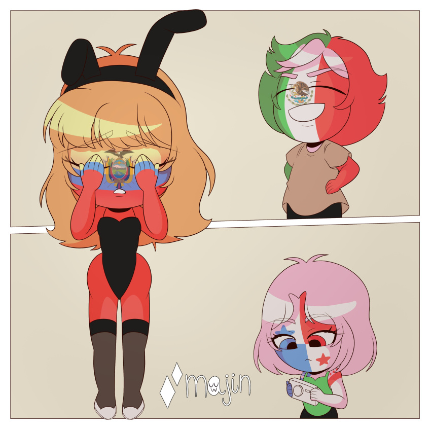 blush chibi countryhumans countryhumans_girl ecuador_(countryhumans) long_hair mexico_(countryhumans) panama_(countryhumans) yellow_hair