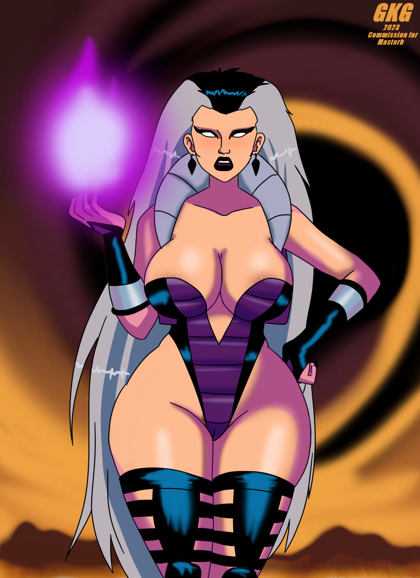 big_breasts black_and_white_hair black_hair breasts cameltoe curvy curvy_female female female_only gkg hourglass_figure leotard mature_female midway midway_games milf mortal_kombat mortal_kombat_3 sindel thick_thighs thighhighs white_eyes white_hair wide_hips