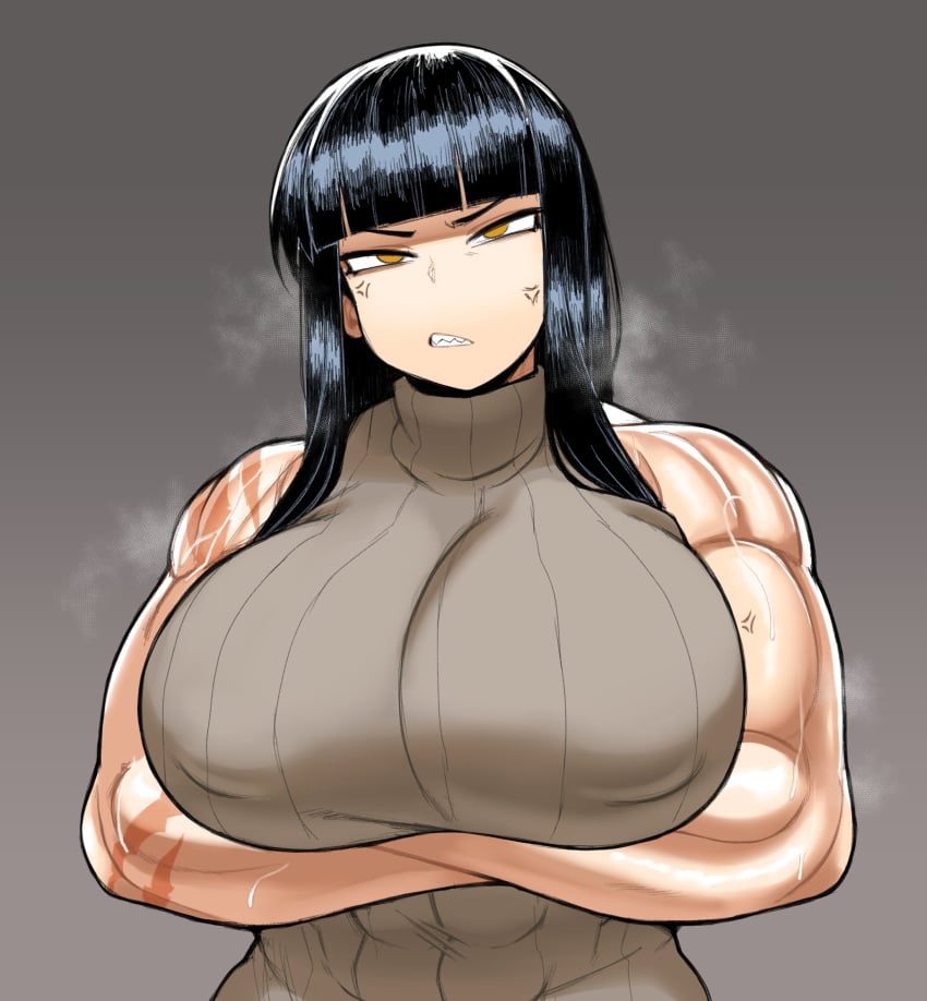 angry biceps large_breasts mctamagomaki muscular_female powerslamming scar sweater