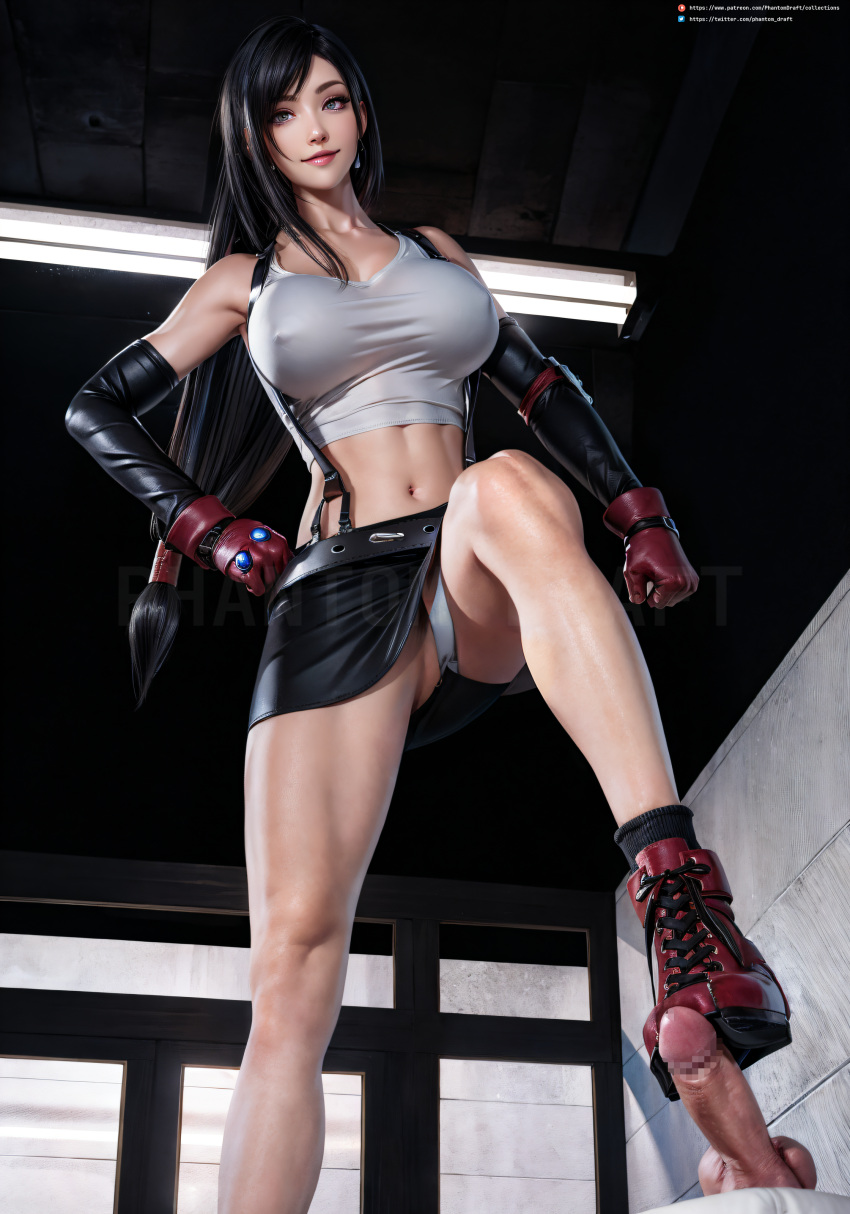 ai_generated black_belt elbow_gloves elbow_pad female female_domination femdom final_fantasy final_fantasy_vii final_fantasy_vii_remake first_person_view footjob footjob_with_legwear large_breasts leather_gloves light_smile long_hair low-tied_long_hair masochism partial_male pearls pencil_skirt penis phantom_draft pov red_boots red_gloves reverse_bullying sadism smile submissive_male suspender_skirt suspenders testicles tifa_lockhart trample trampling white_panties white_tank_top