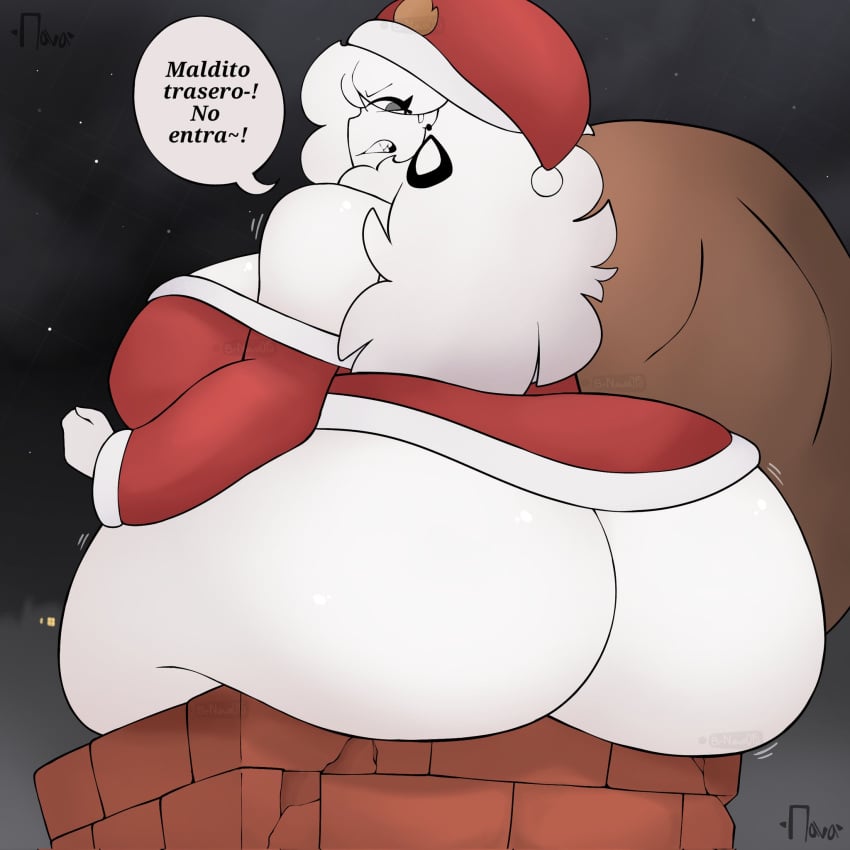 ass big_ass big_breasts bottomless breasts chimney christmas christmas_clothing christmas_outfit curvaceous curvy curvy_body curvy_hips curvy_milf fat_ass female hips huge_ass huge_breasts huge_hips kay_(srnava) large_ass mature_female milf night night_sky oc plump santa_costume santa_hat sideboob slightly_chubby srnava stuck stuck_in_chimney voluptuous wide_hips