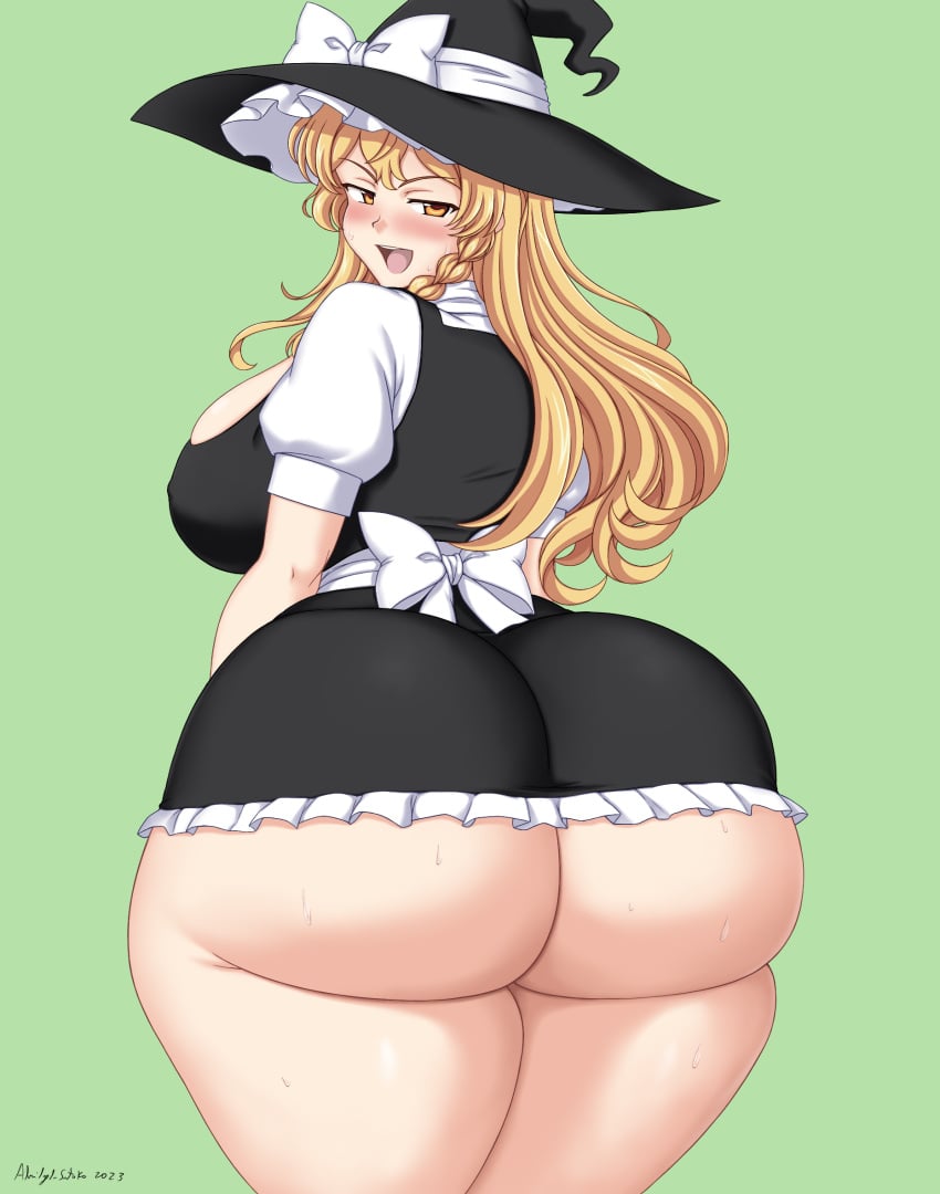 abridged-satoko alternate_breast_size ass ass_focus blonde_hair bottomless fat_ass huge_ass marisa_kirisame thick_ass thick_thighs touhou