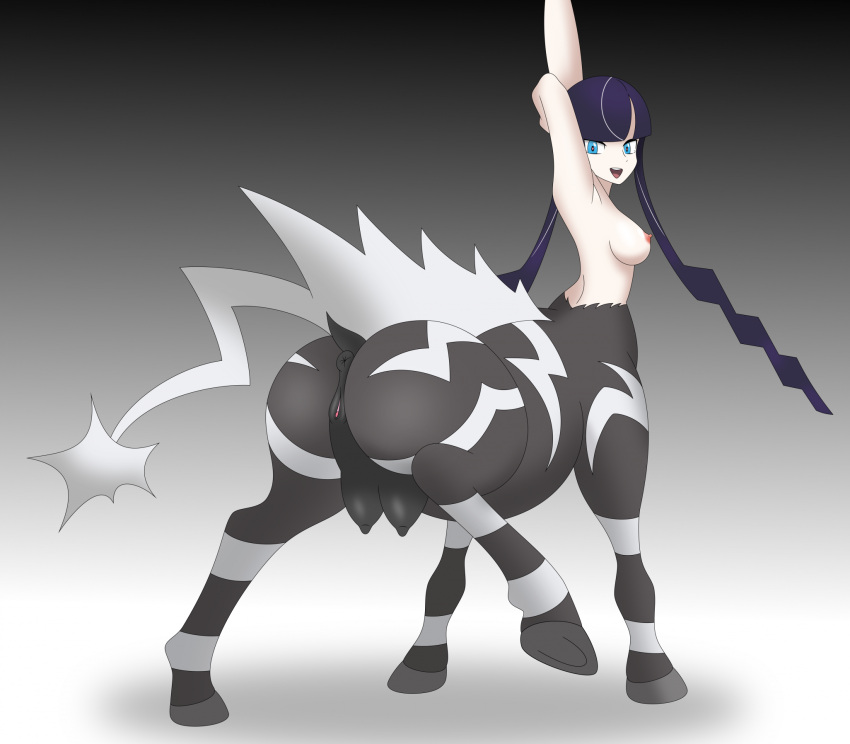 <3_eyes 2023 4_breasts 4_legs above_average_crotchboobs after_transformation alternate_species alternate_version_at_source anus black_body black_breasts black_fur black_hair black_nipples black_skin braided_hair breasts centaur crotchboobs crotchboobs_visible_through_thighs digital_drawing_(artwork) digital_media_(artwork) elesa_(pokemon) equid equid_taur eyelashes featureless_feet feet female front_view fur generation_5_pokemon genitals glistening glistening_body glistening_hair gradient_background gym_leader hair hand_on_elbow heart hi_res hooves horn humanoid_taur implied_transformation joyvell long_hair looking_at_viewer mammal mammal_taur multi_breast multicolored_body multicolored_skin nintendo nipples non-human_areolae nude open_mouth pit pokemon pokemon_(species) pokemon_taur pokemon_trainer pokemon_transformation pussy raised_arm rear_view red_nipples side_boob simple_background smile solo stretching striped_body stripes tail taur transformation two_tone_body two_tone_skin white_body white_fur white_skin white_tail zebstrika