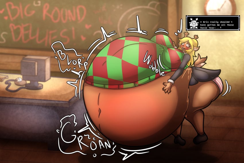 1girls 2d anthro artist_request belly belly_expansion belly_inflation big_breasts big_butt chalkboard class classroom deer deer_girl deltarune deltarune_chapter_2 female female_only humanoid hyper_belly noelle_(deltarune) noelle_holiday pie school sit sitting solo stuffed_belly stuffing tagme thick_thighs tummy undertale undertale_(series)