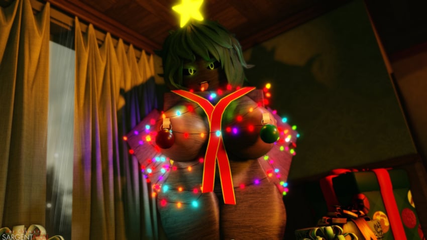 1girls 3d breasts christmas christmas_lights green_eyes green_hair heyits_aaron nude original_character roblox robloxian sargentakai solo source_request tagme treeisha_(sargentakai)