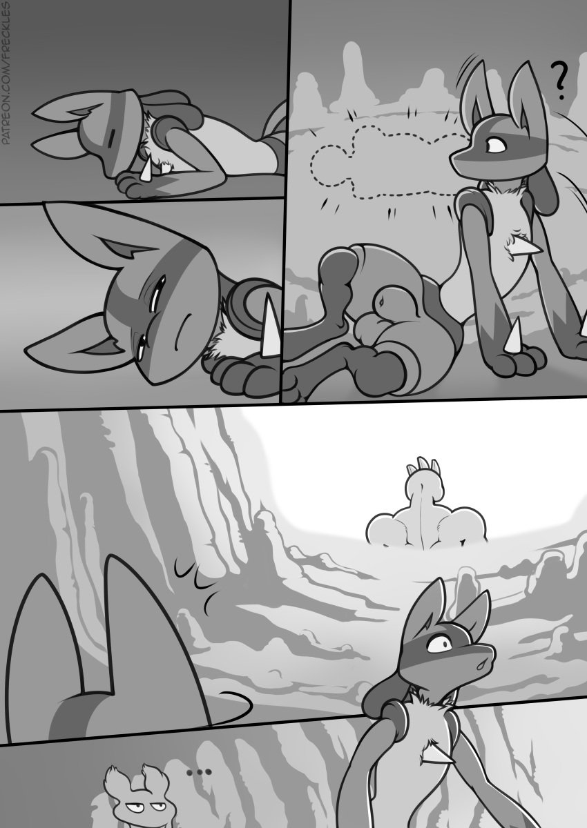 cave comic female female_machoke female_pokemon freckles_(artist) light lucario machoke male male_focus page_12 pokemon pokemon_(species) slugma