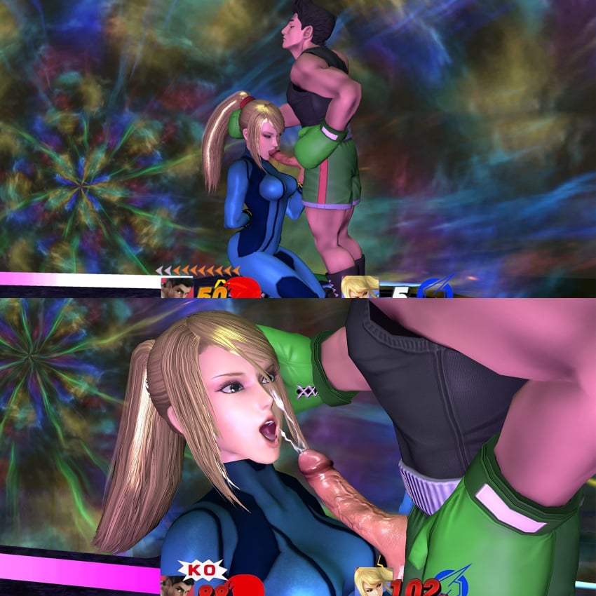 3d athletic_female athletic_male bimbo black_tank_top blonde_hair blowjob blue_eyes boxing_gloves cougar fellatio final_destination gameplay_mechanics height_difference high_heels little_mac metroid muscles muscular_male nintendo on_knees ponytail punch_out samus_aran sex sfm skin_tight submissive_female super_smash_bros. super_smash_bros._for_nintendo_3ds_and_wii_u tied_hair tight_clothing younger_male zero_suit_samus