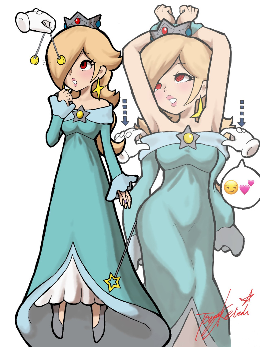 blonde_hair breasts dress female female_focus hair_over_one_eye hypnosis mario_(series) nintendo princess_dress princess_rosalina red_eyes super_mario_galaxy tagme white_skin yamino_ekakinin