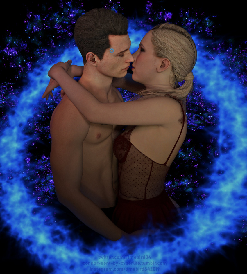 1boy 1boy1girl 1girls 3d 3d_model android blonde_hair blue_eyes brown_eyes brown_hair chloe_(detroit:_become_human) connor_(detroit:_become_human) detroit:_become_human female female/male hetero_sex humanoid kissing making_out male male/female straight straight_sex timebird84_(artist)