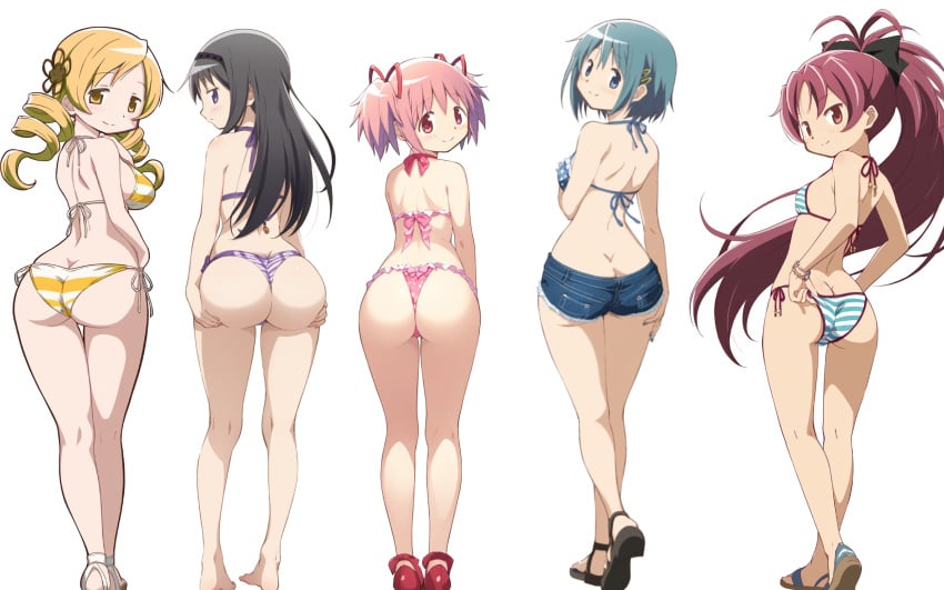 ai_generated akemi_homura ass ass_focus back_view big_ass big_breasts big_butt bikini black_hair black_ribbon blue_eyes blue_hair butt_focus cute drill_hair hair_ribbon highres jean_shorts long_hair long_ponytail looking_at_another looking_at_viewer looking_back looking_back_at_viewer madoka_kaname madoka_worship magical_girl mahou_shoujo_madoka_magica miki_sayaka open_mouth pink_eyes pink_hair ponytail puella_magi_madoka_magica purple_eyes red_eyes red_hair red_ribbon ribbon ribbons sakura_kyouko short_hair shorts simple_background straight_hair thick_ass thick_thighs tomoe_mami twin_drills twintails white_background yellow_eyes yellow_hair