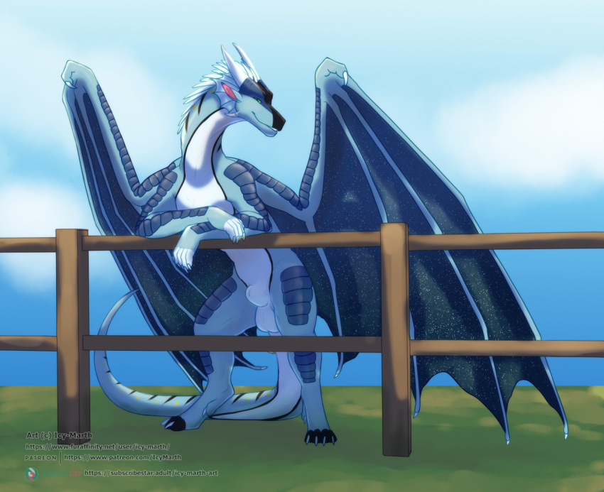 animal_genitalia balls dragon fence feral genitals icy-marth male pinup pose sheath solo wings_of_fire