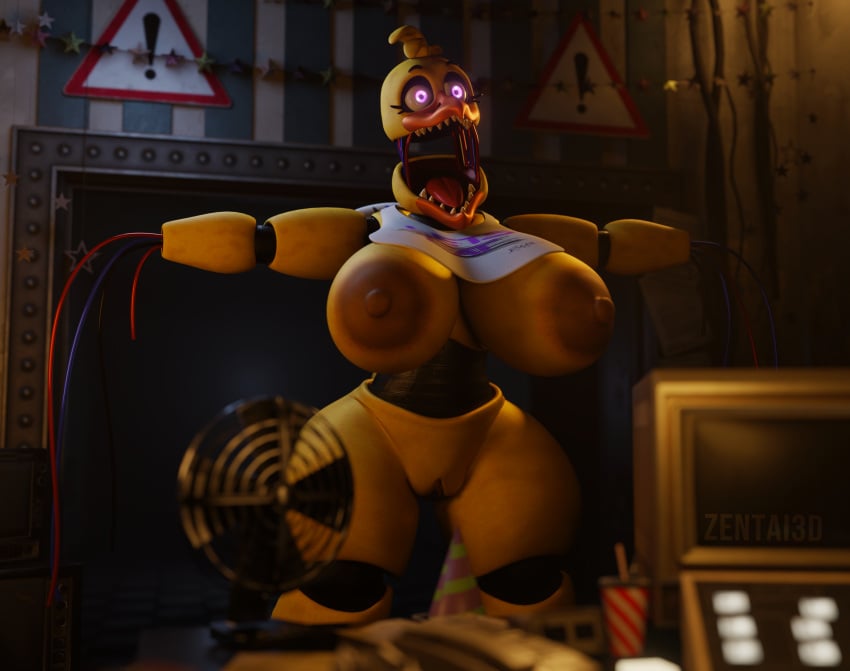 1girls 3d animatronic beak bib big_breasts bird blender blender_(software) blender_cycles breasts broken chica_(fnaf) chicken curvaceous curvy curvy_female curvy_figure eyelashes female female_only five_nights_at_freddy's five_nights_at_freddy's_2 glowing_eyes glowing_pupils hourglass_figure huge_breasts large_breasts metallic_body pink_eyes pussy robot robot_girl sharp_teeth teeth thick_thighs tongue vagina voluptuous wire wires withered_chica zentaisfm