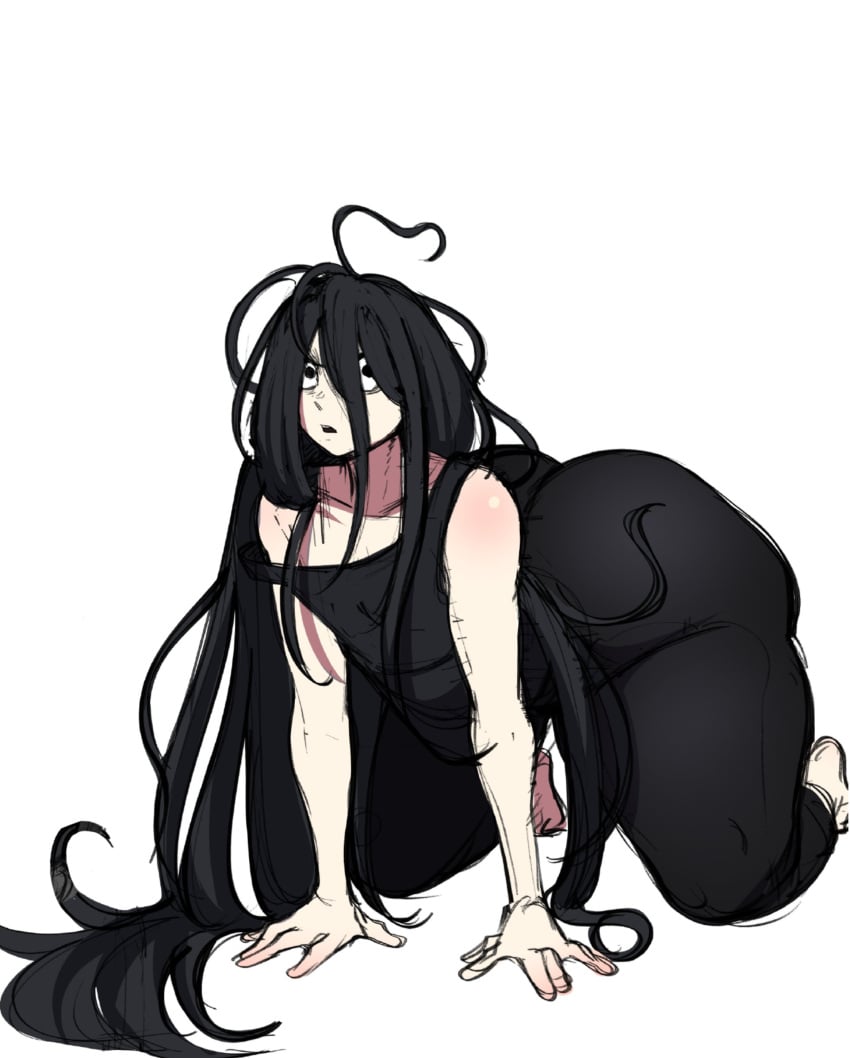 absurdly_long_hair all_fours androgynous big_ass black_hair blackwhiplash bottom_heavy bottom_heavy_femboy bwl creepy femboy full_body fully_clothed hair_between_eyes huge_ass inaba_ryo kengan_(series) kengan_ashura leggings long_hair looking_at_viewer male male_only messy_hair solo thick_thighs thunder_thighs very_long_hair