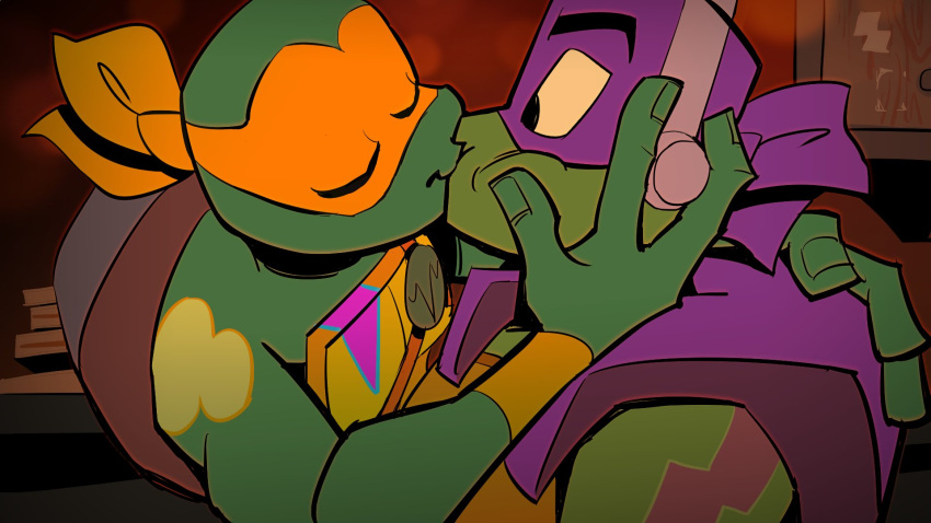 bandana blush brother brothers closed_eyes donatello_(tmnt) gay hi_res incest kerchief kissing male male/male michelangelo_(tmnt) reptile rise_of_the_teenage_mutant_ninja_turtles rot_onsen scalie teenage_mutant_ninja_turtles teenager turtle young