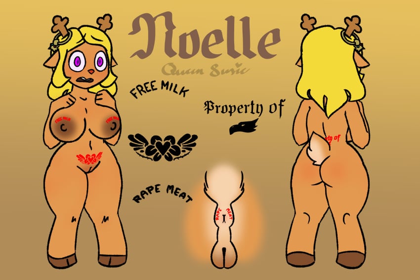 absurd_res anthro antlers anus anus_tattoo areola artist_name ass back_tattoo bare_hips bare_shoulders bare_thighs big_areola big_breasts big_butt blonde_hair blush breasts brown_body brown_fur crotch_shot deer delta_rune_(emblem) deltarune ears_down female flat_colors full-length_portrait fur genitals hair heart_tattoo hi_res horn jewelry lex_charm long_hair mammal model_sheet multiple_angles navel nipple_tattoo noelle_holiday nude pivoted_ears plant portrait pubic_tattoo purple_eyes pussy queen_susie rear_view short_tail signature simple_background solo standing symbol tail tattoo text thick_thighs undertale undertale_(series) vine_tattoo vines