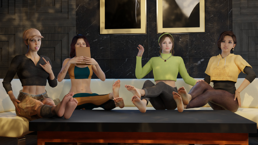 3d 4girls abigail_blyg brenda_song commission emma_mountebank feet feet_up female_only foot_fetish foot_focus fully_clothed hirislewds kaitlyn_ka laura_kearney supermassive_games the_quarry