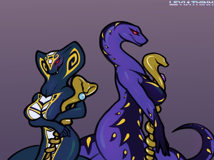 2023 2girls anaconda anacondrai black_and_yellow_sclera blue_body blue_gem blue_skin female female_only full_body full_color hi_res holding_object hypnobrai lego leviathinh ninjago object_on_head posing purple_skin pythor_p._chumsworth_(ninjago) red_eyes rise_of_the_snakes_(ninjago) rule_63 scalie serpentine_(ninjago) simple_background skales_(ninjago) snake snake_girl snake_humanoid snake_teeth white_and_yellow_sclera