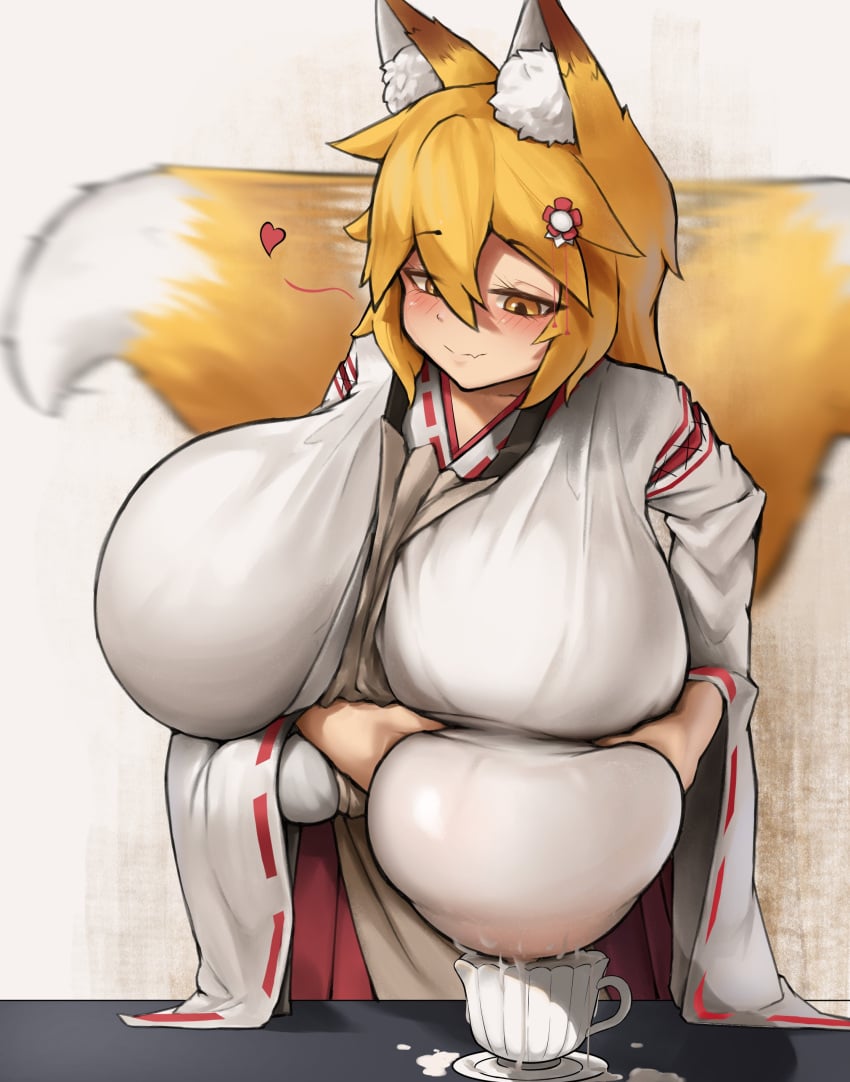 aged_up big_breasts breasts donkey20210401 female huge_breasts lactating lactation senko_(sewayaki_kitsune_no_senko-san) sewayaki_kitsune_no_senko-san