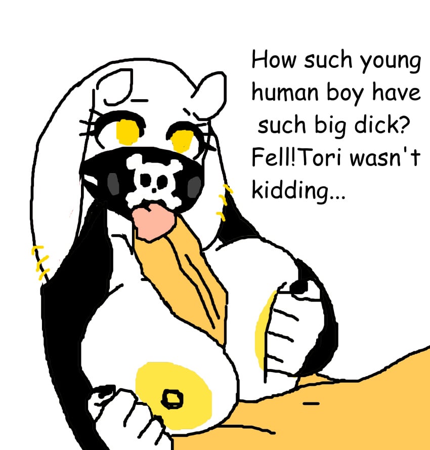 1boy 1girls age_difference alternate_universe alterreap alterreap_toriel altertale altertale_toriel big_breasts breast_squeeze breasts_out clothed clothing comic_sans edit faceless_male frisk goth goth_girl huge_cock mommy mommy_kink older_female paizuri simple_background text titjob tits tits_out toriel toriel_au undertale undertale_(series) undertale_au undertale_fanfiction veiny_penis white_background yellow_eyes younger_male