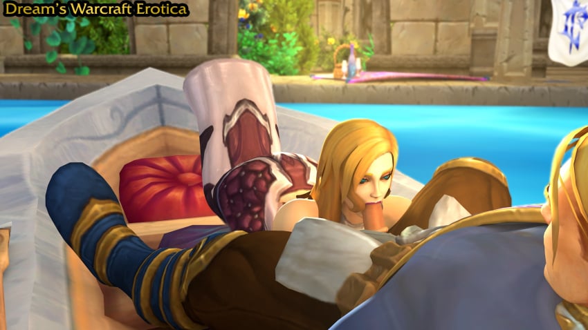 1boy 1girls 3d arthas_menethil blizzard_entertainment blonde_hair blowjob blue_eyes dreamswarart fellatio handjob human human_(world_of_warcraft) jaina_proudmoore light-skinned_female light-skinned_male light_skin warcraft world_of_warcraft