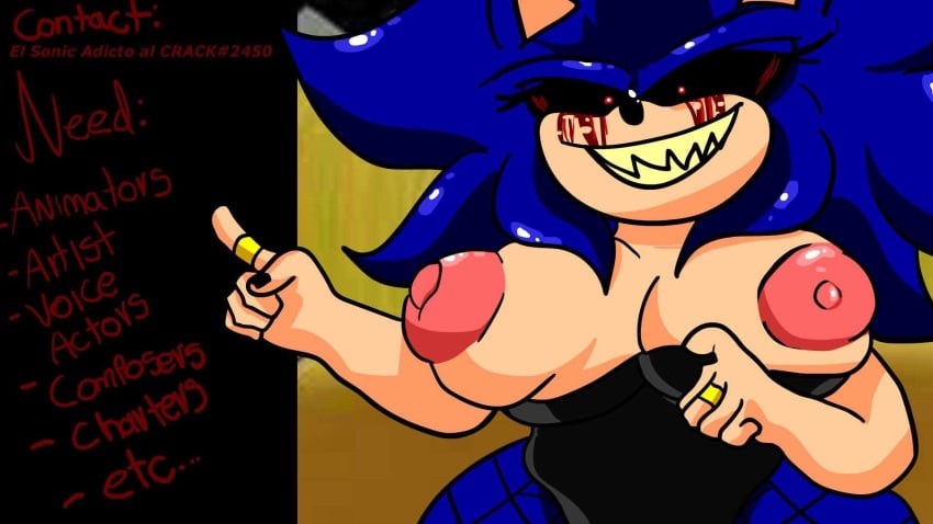 1girls big_breasts big_nipples english_text eris_(hsc) female fnf fnf_mod fnf_mods friday_night_funkin friday_night_funkin_mod furry hedgehogs_slutty_collection pulling_clothing ring solo solo_focus sonia.sex sonic.exe sonic.exe_(character) sonica.exe spanish_text text