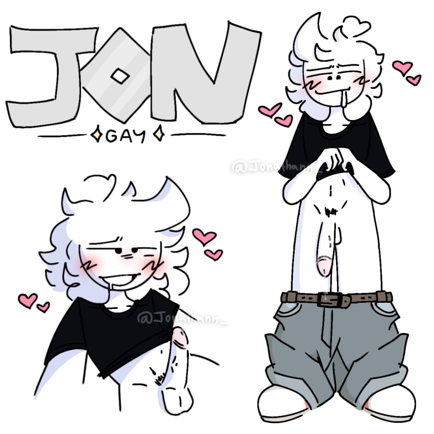 black_eyes blush drawing fluffy fluffy_hair gay heart ibispaint male no_underwear nose_blush pale_skin penis roblox roblox_avatar robloxian tall tall_male white_background white_body white_hair white_penis white_skin