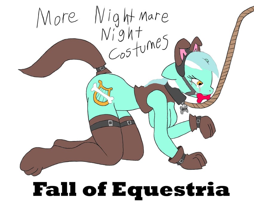 anthro bodily_fluids breasts collar color_edit colored crawling cutie_mark edit fall_of_equestria female female/female friendship_is_magic gag gagged hasbro hi_res lyra_heartstrings_(mlp) my_little_pony sex_slave slashysmiley solo tears