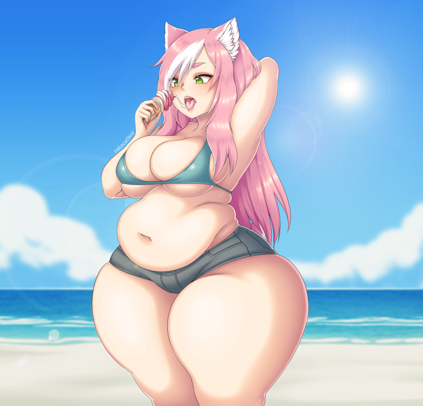 1girls absurd_res animal_humanoid ass beach belly big_breasts big_butt breasts cakecatboy cat_ears cat_humanoid catgirl chubby chubby_female cleavage clothed clothing dessert eating fat felid felid_humanoid feline feline_humanoid female food green_eyes hair hi_res huge_butt huge_thighs humanoid hyper hyper_thighs ice_cream mammal mammal_humanoid navel open_mouth overweight overweight_female overweight_humanoid pichi_(cakecatboy) pink_hair sea seaside side_boob solo sun thick_thighs tongue tongue_out under_boob water wide_hips